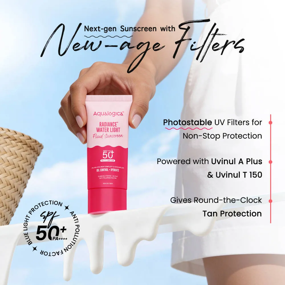 Aqualogica Radiance Fluid Sunscreen SPF50+ PA++++ with Niacinamide & Watermelon For Oily Skin