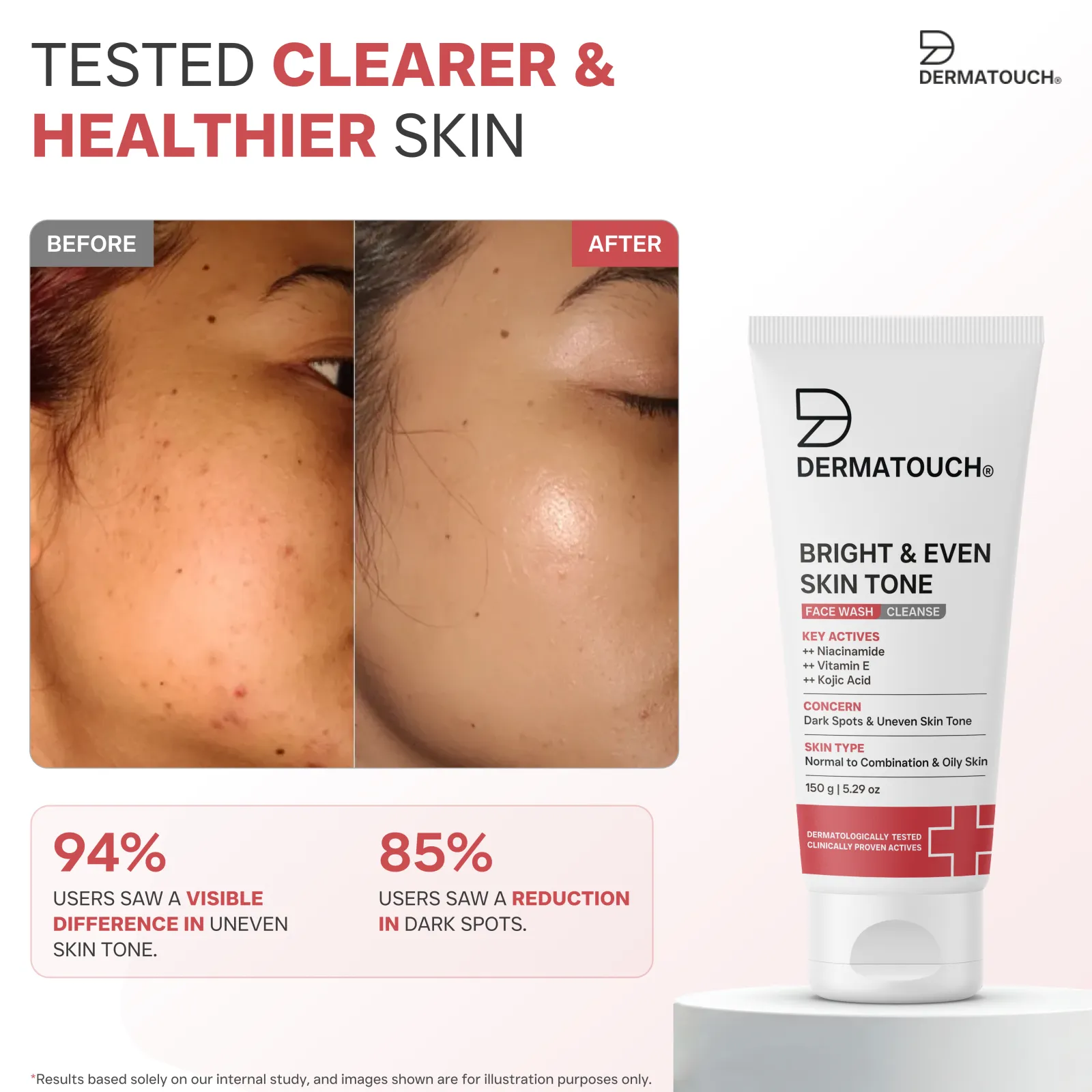 Dermatouch Bright & Even Skin Tone Face Wash for Dark Spots & Uneven Skin Tone