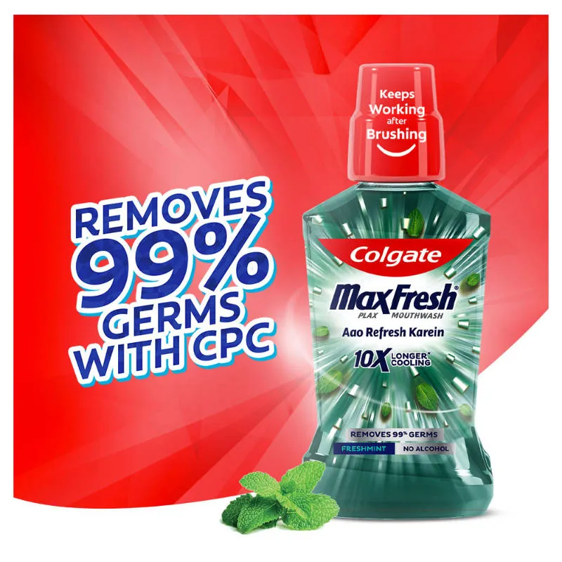 Colgate Maxfresh Plax Antibacterial Mouthwash, Fresh Mint