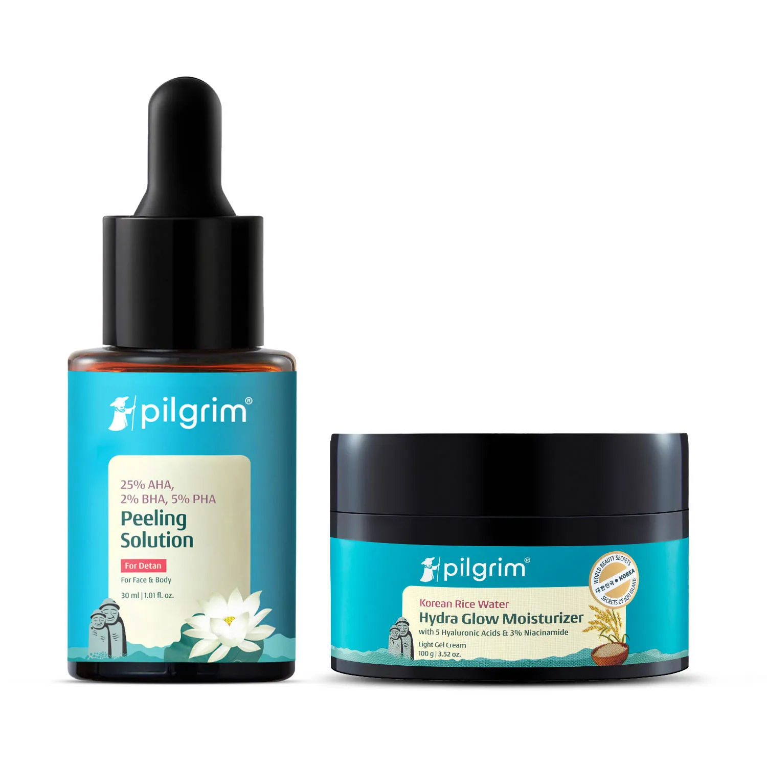 Pilgrim Smooth & Plump Skin Duo Peeling Solution and Hydra Glow Gel Moisturizer