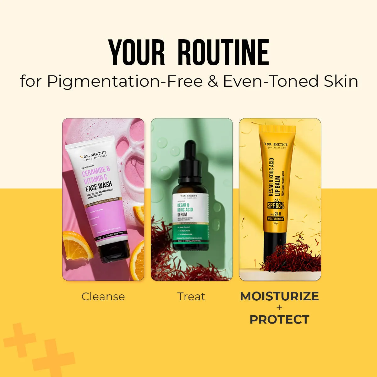 Dr. Sheth's Kesar and Kojic Acid Lip Balm SPF 50+ PA+++ for Pigmentation and 24H Moisturization