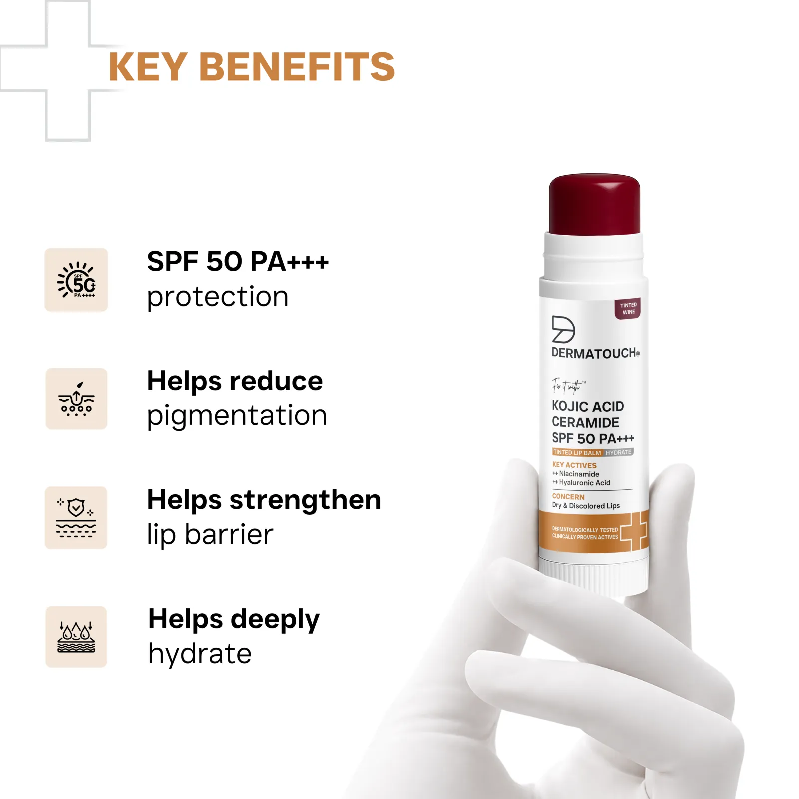 Dermatouch Kojic Acid Ceramide SPF 50 PA+++ Lip Balm for Dry & Discolored Lips