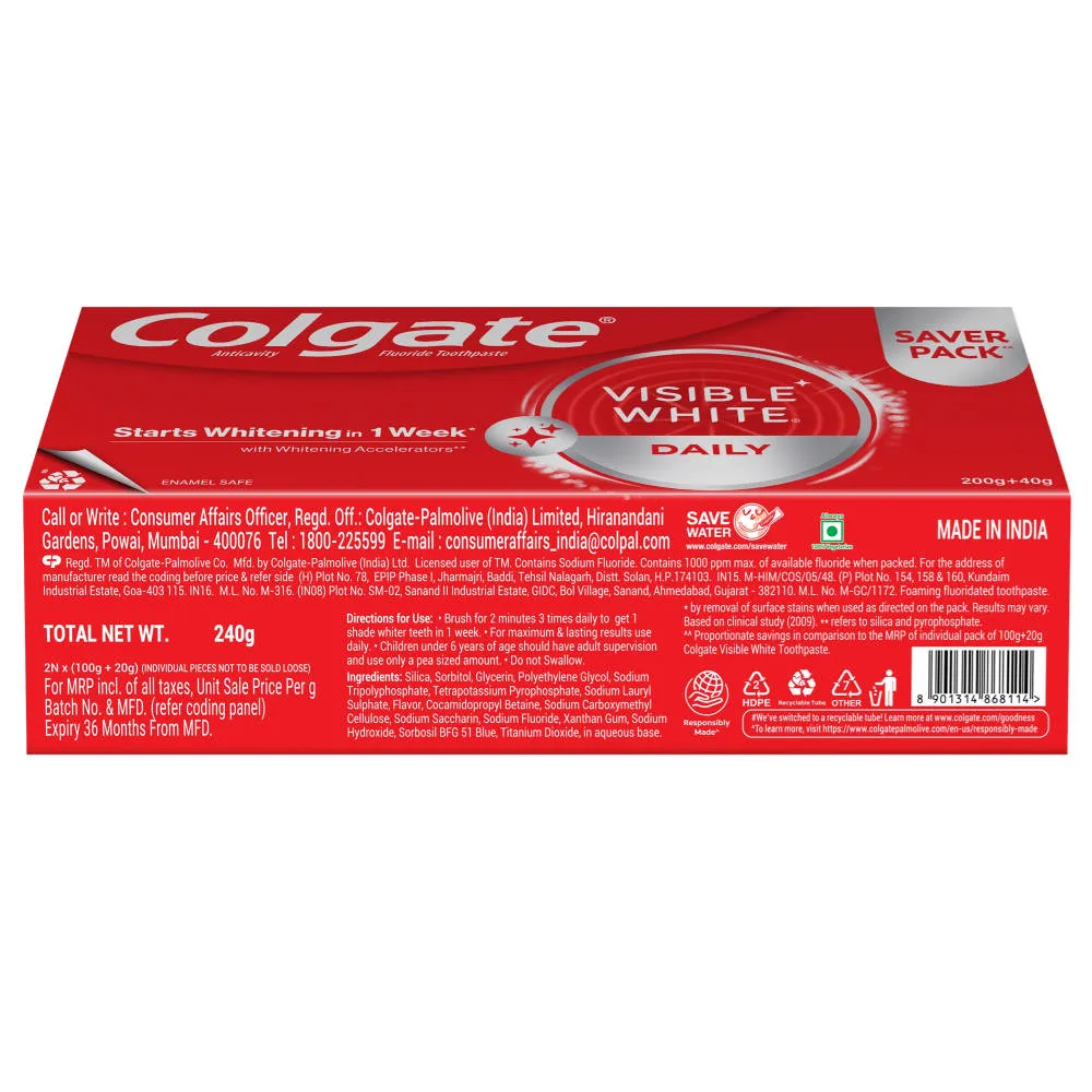 Colgate Visible White Toothpaste Teeth Whitening Saver Pack