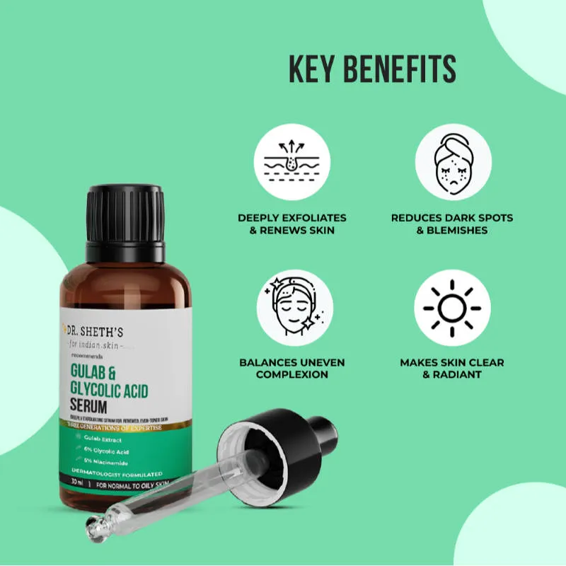 Dr. Sheth's Gulab and 6% Glycolic Acid Serum to Brighten and Improve Skin Texture