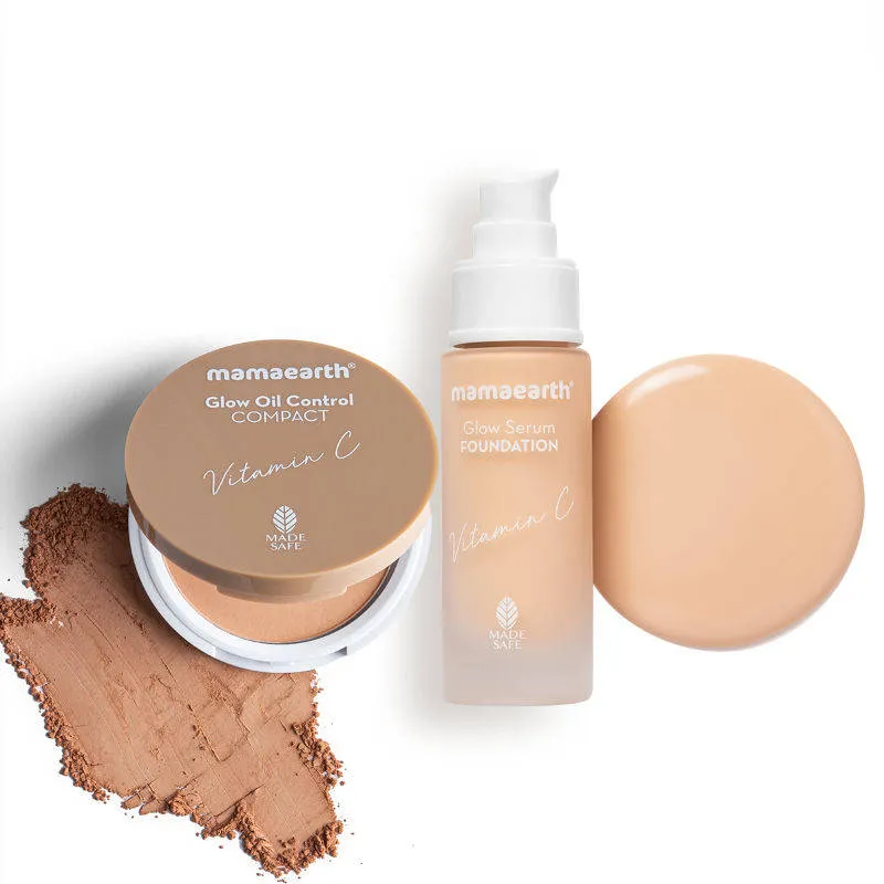 Mamaearth Everyday Glow Serum Foundation + Glow Oil Control Compact Combo - Ivory Glow