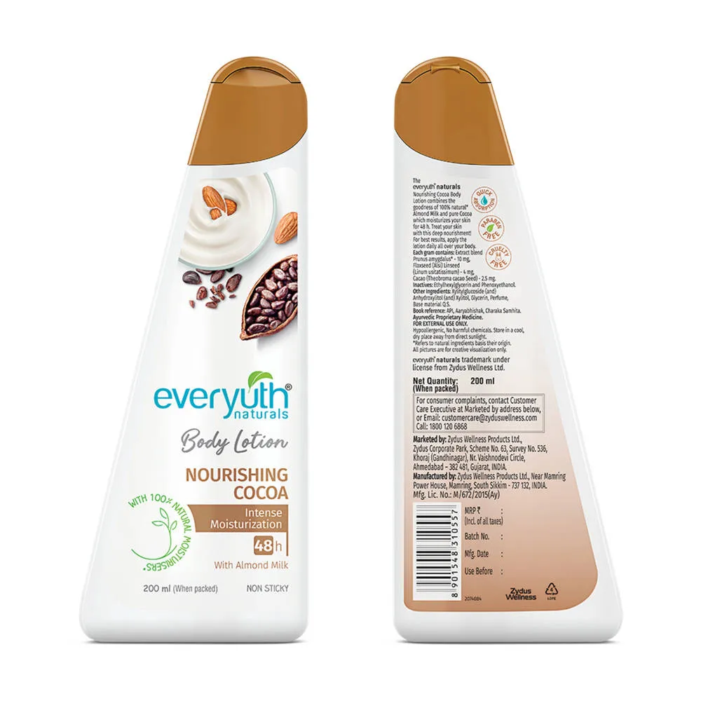 Everyuth Naturals Body Lotion - Nourishing Cocoa with 100% Natural Almond Milk, Non-Sticky