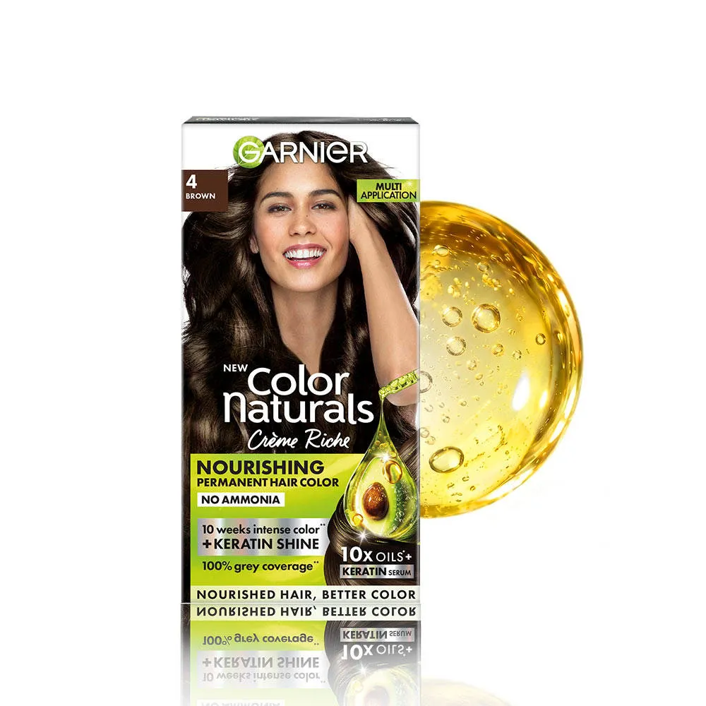 Garnier Hair Colouring Creme, Long-lasting, Smoothness, Shine, Color Naturals, Shade: 4 Brown