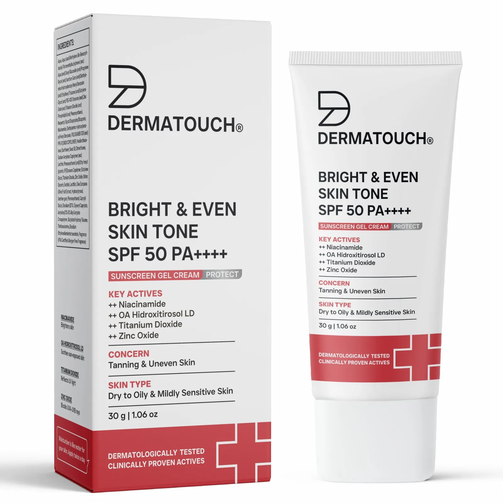 Dermatouch Bright & Even Skin Tone Sunscreen SPF 50 PA++++ for Tanning & Uneven Skin