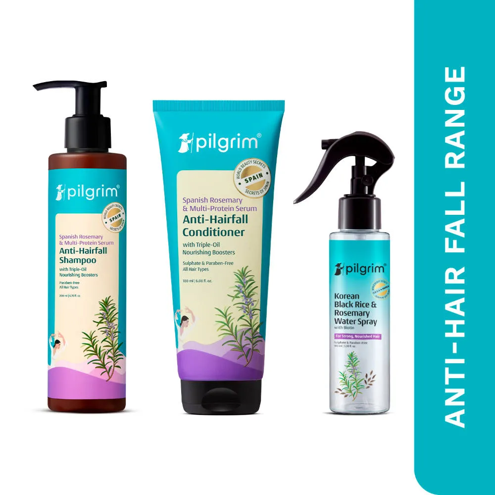 Pilgrim Anti Hair fall Trio Range Spanish rosemary water, Shampoo & Condtioner