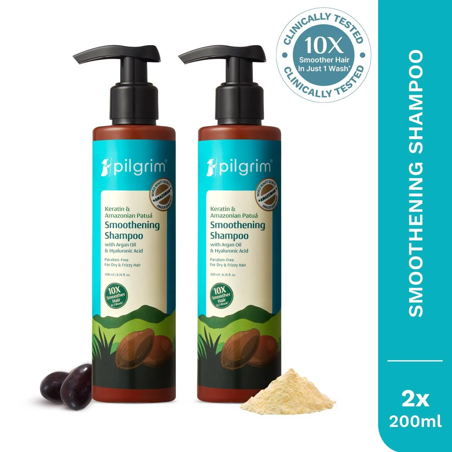 Pilgrim Keratin & Amazonian Patua 10X Smoothening Soften Shampoo For Dry & Frizzy Hair- Pack of 2
