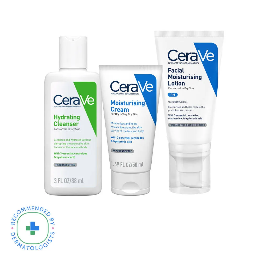 Cerave PM Skincare Combo of Facewash, Moisturizer, PM cream- Night Routine for Normal to Dry Skin