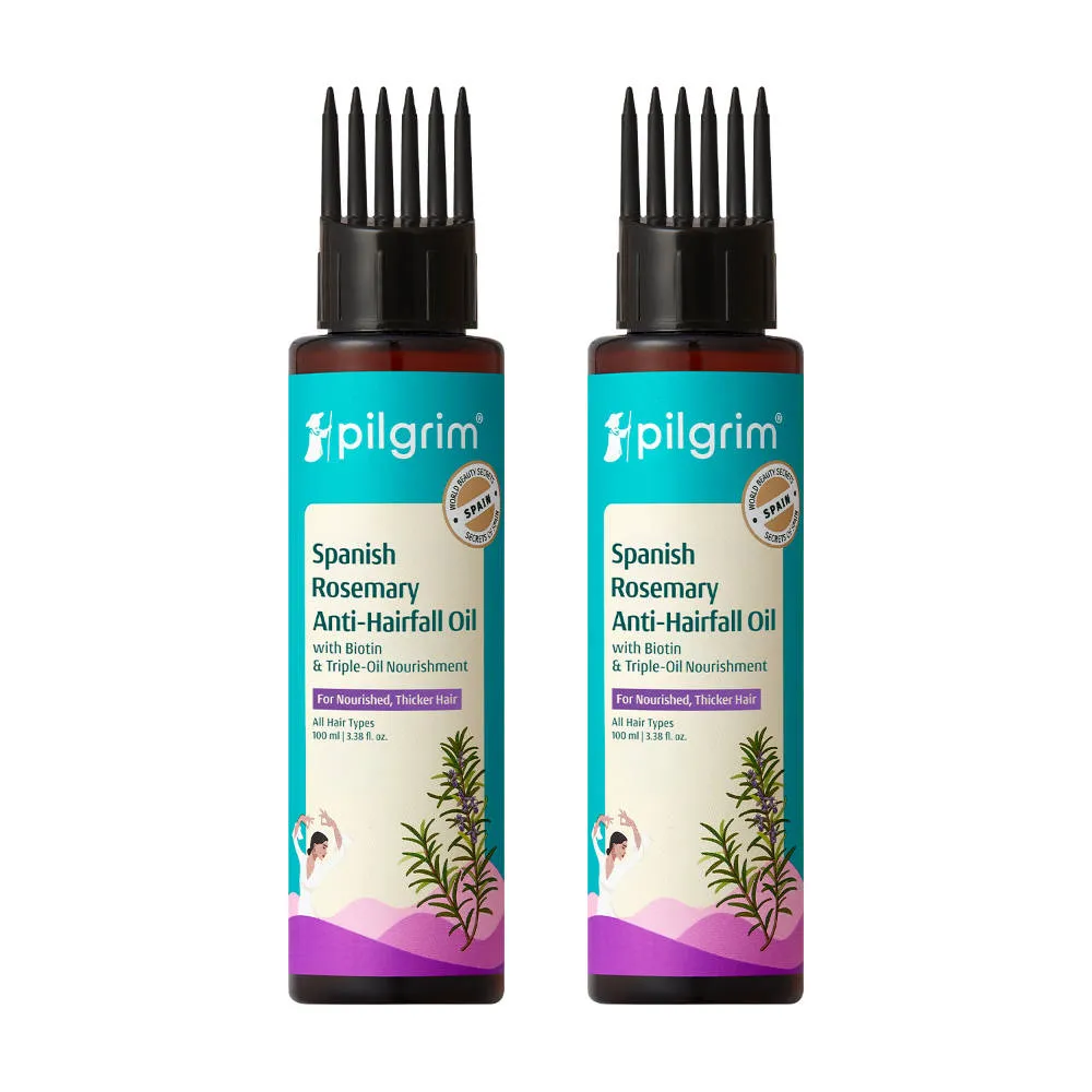 Pilgrim Spanish Rosemary & Biotin Hair Growth Oil Control Hairfall Strong Hair Applicator Pack of 2