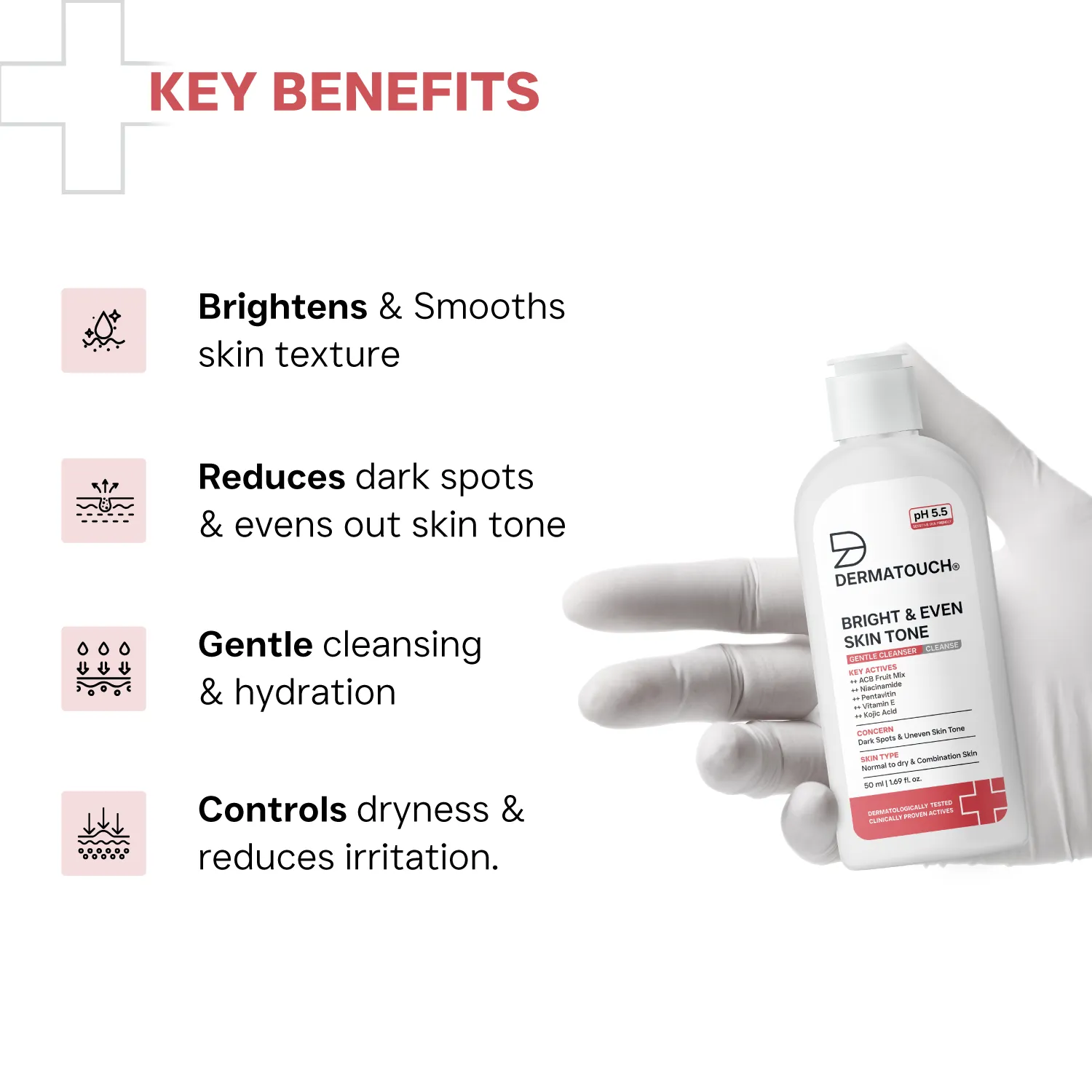 Dermatouch Bright & Even Skin Tone Gentle Cleanser For Dark Spots & Uneven Skin Tone