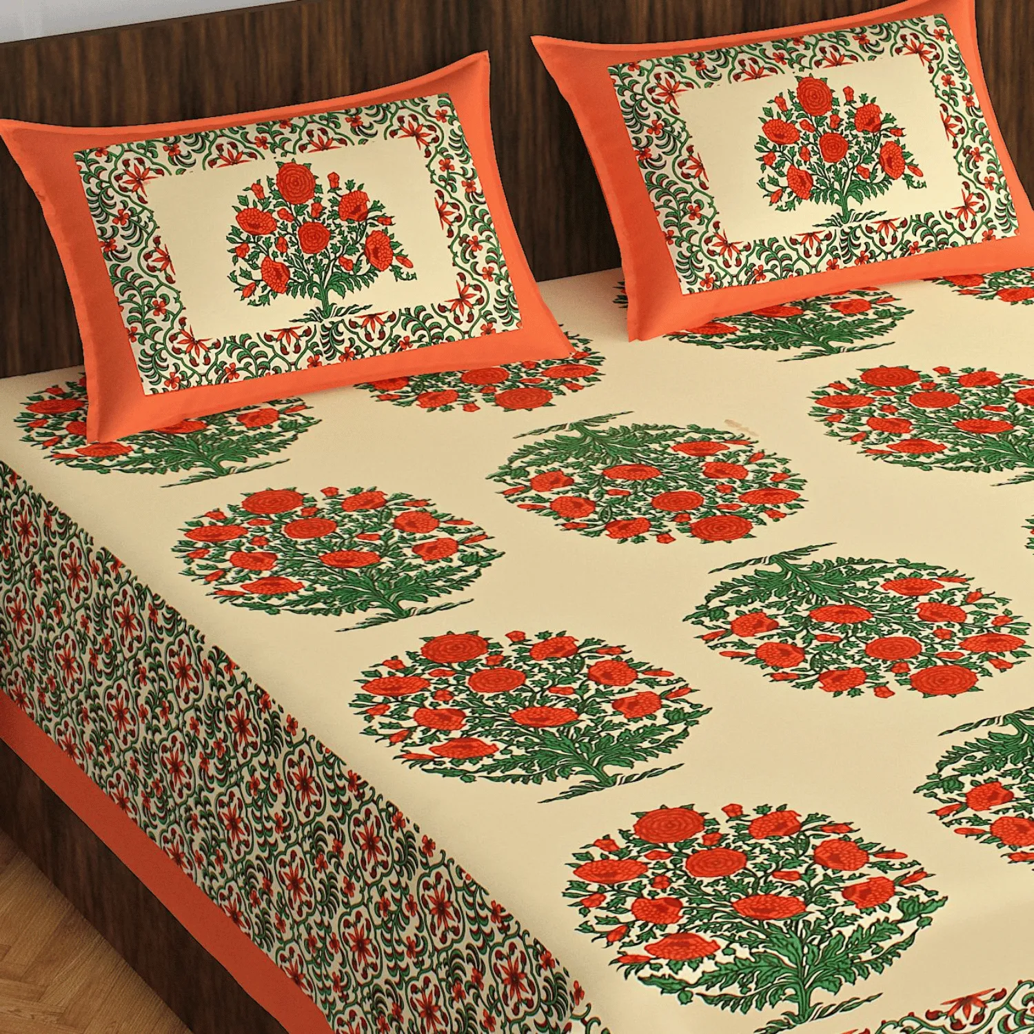 Pure Cotton Jaipuri Bedsheet (Floral, Printed)
