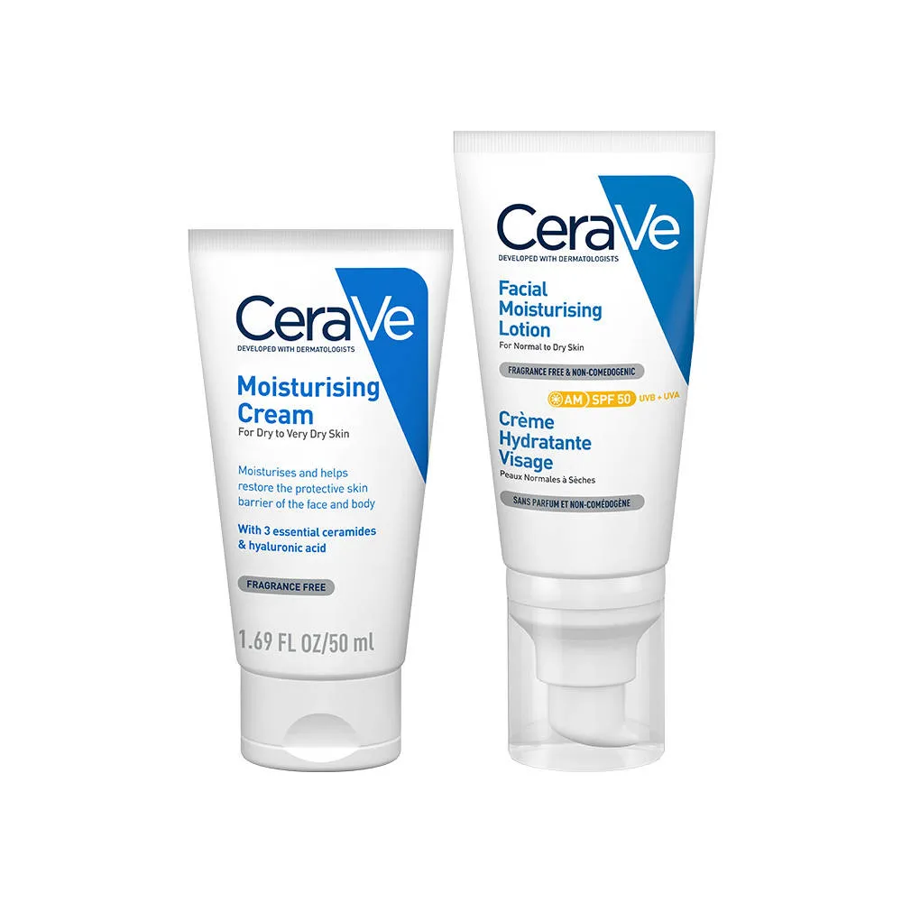 CeraVe Sun Protection Combo - AM lotion SPF 50 Sunscreen & Moisturizing Cream For Dry Skin