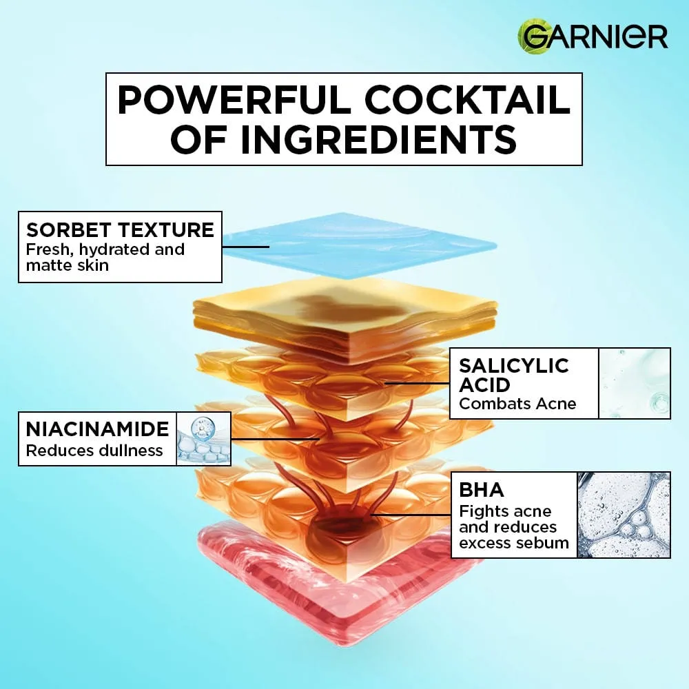 Garnier Fresh & Matte Salicylic Acid Sorbet Moisturizer, 4.5% Salicylic Acid Niacinamide Vit C