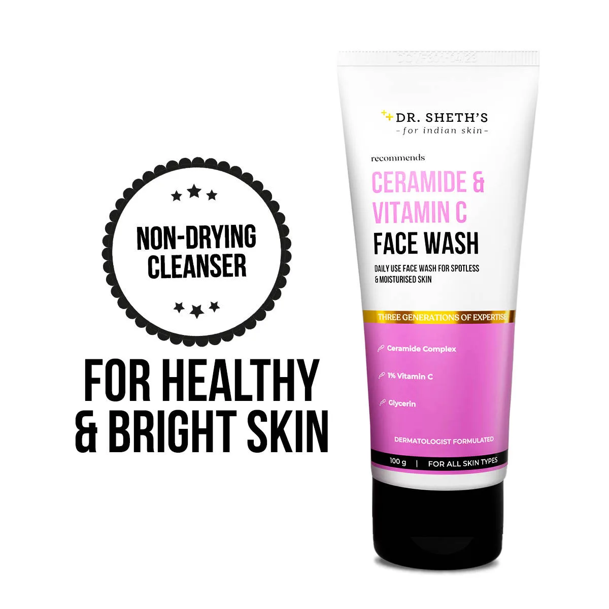 Dr. Sheth's Ceramide & Vitamin C Brightening Face Wash |Cleanses, Hydrates, Reduces Dark Spots 100ml