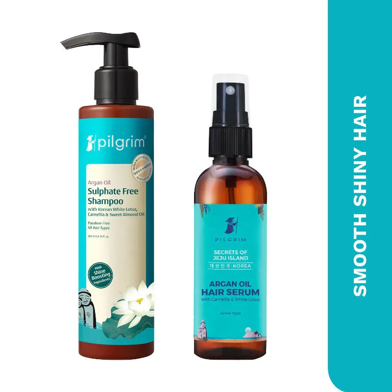 Pilgrim Sulphate-Free Shampoo+Argan Oil Hair Serum Combo For Shine & Controls Frizz For Healthy Hair