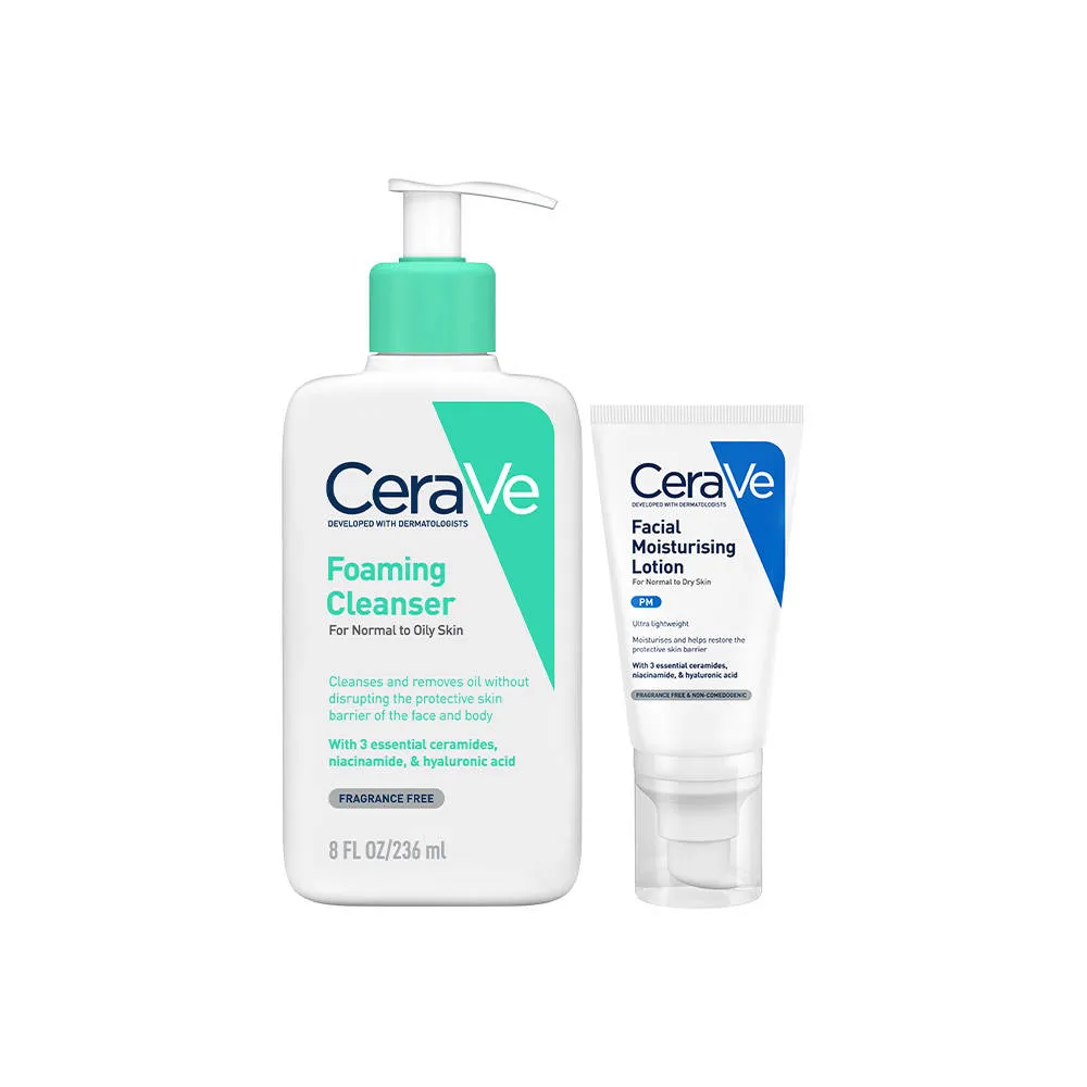CeraVe Facewash & PM Moisturizer Combo with Ceramides - Evening Routine for Oily Skin