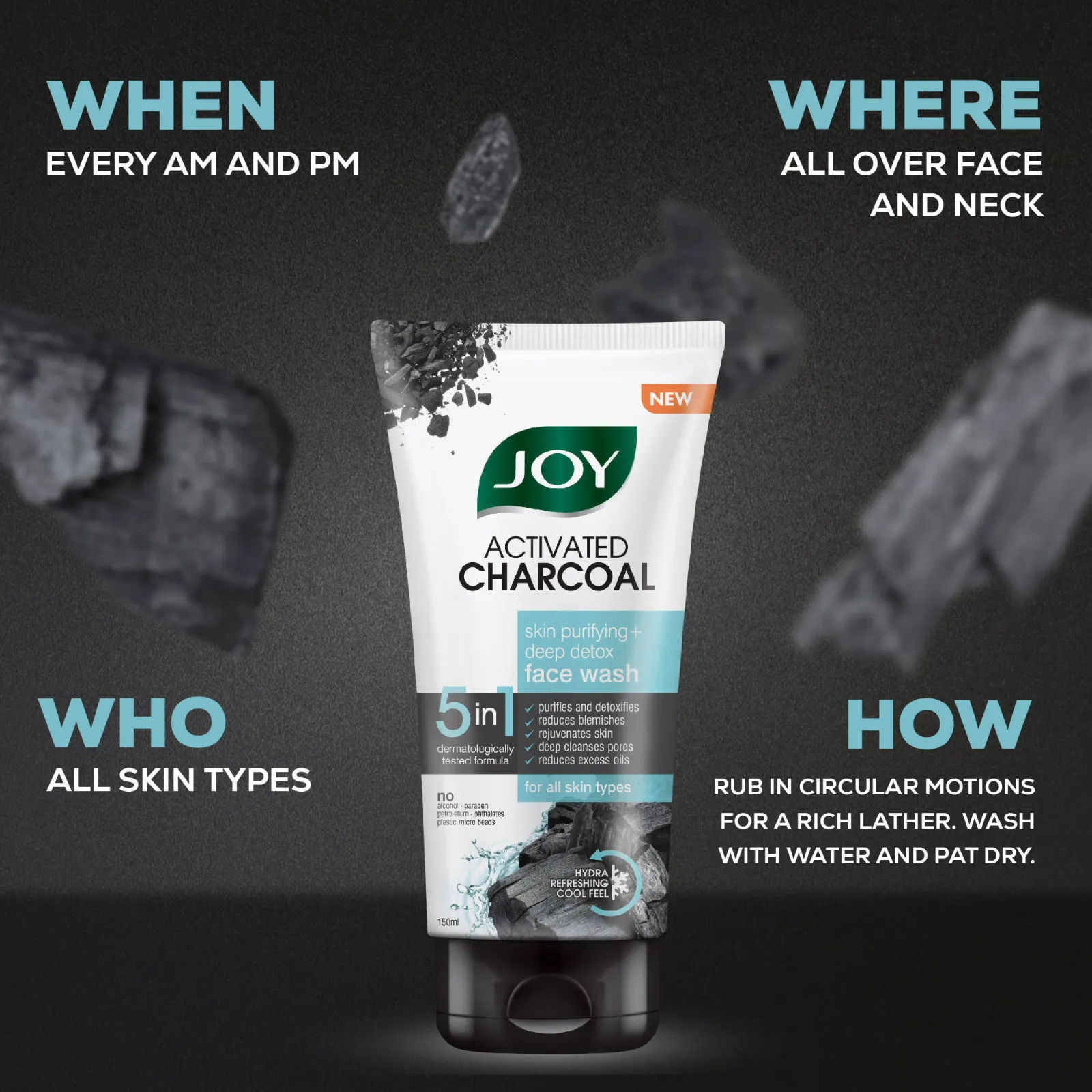 Joy Activated Charcoal Face Wash For Oily Skin To Controls Oil & Removes Dirt & Blackheads