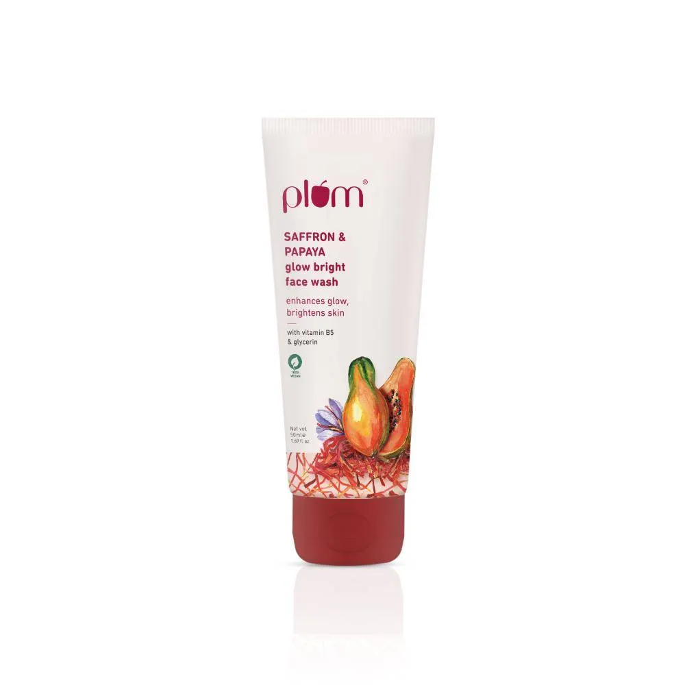 Plum Saffron & Papaya Glow Bright Gel Face Wash For Daily Use - Fights Dullness & Evens Skin Tone