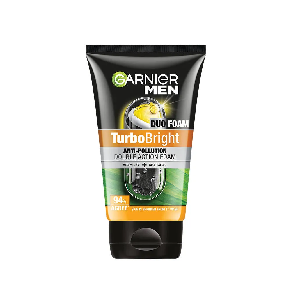 Garnier Men Turbo Bright Anti-Pollution Double Action with Charcoal and Vitamin C Face Wash