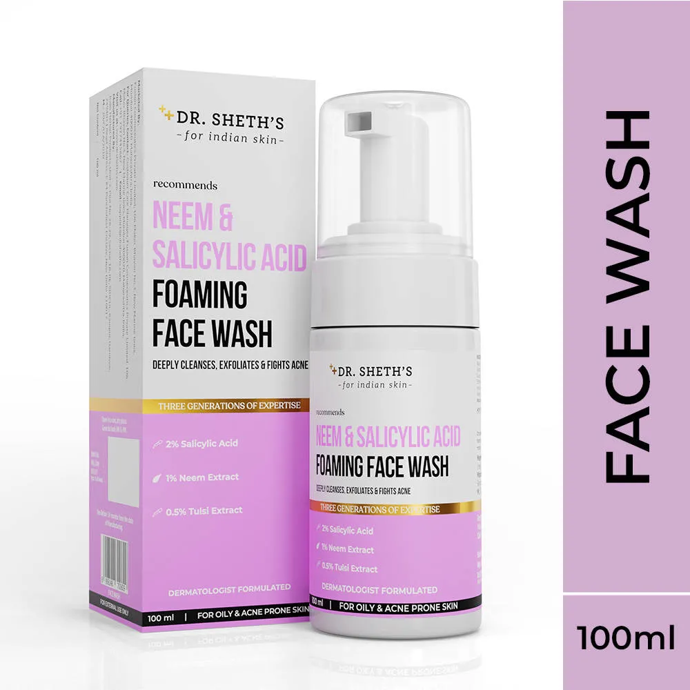 Dr. Sheth's Neem & Salicylic Acid Foaming Face Wash, With 2% Salicylic Acid, For Acne-Prone Skin