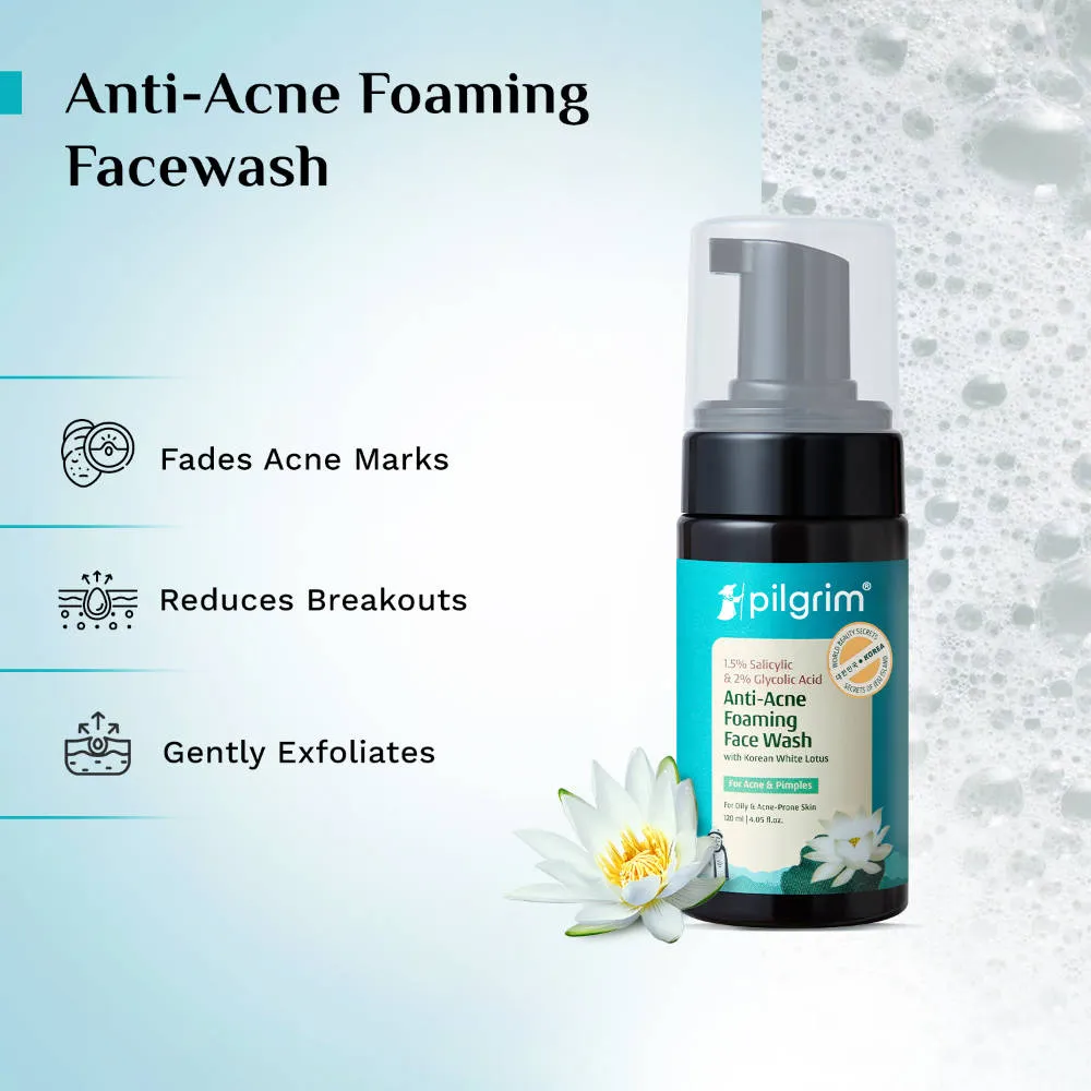 Pilgrim Salicylic Acid & Glycolic Acid Foaming Face Wash - Clears Acne & Deeply Cleanses - Pack of 2