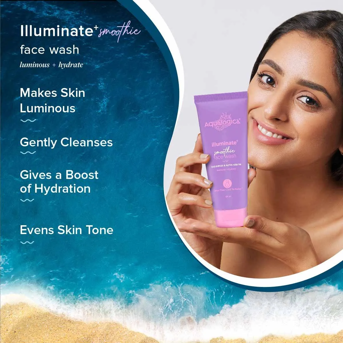 Aqualogica IIIuminate+ Smoothie Face Wash with Wild Berries & Alpha Arbutin for Luminous Glow