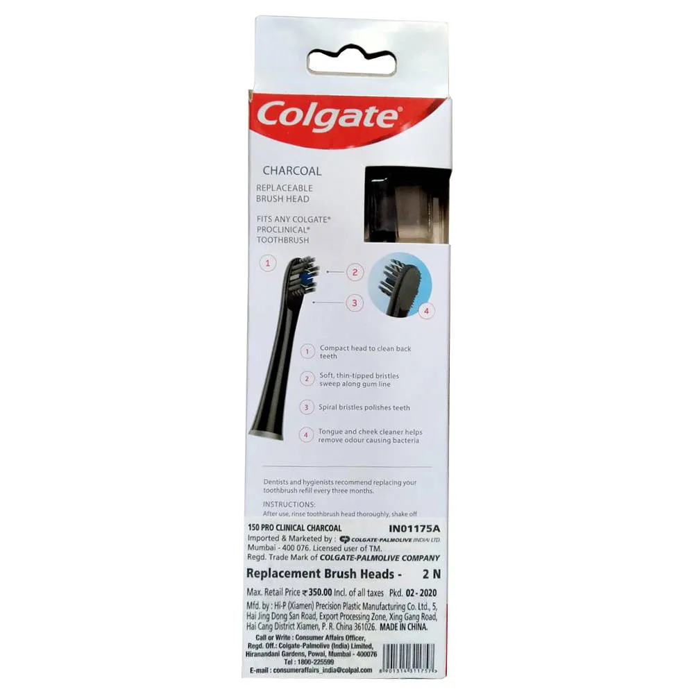 Colgate ProClinical 150 Charcoal Battery Powered Toothbrush Refill-2Pc