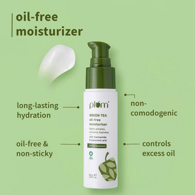Plum Green Tea Face Wash, Serum And Moisturizer Trio With SPF 50 PA+++ For Acne Prone & Oily Skin