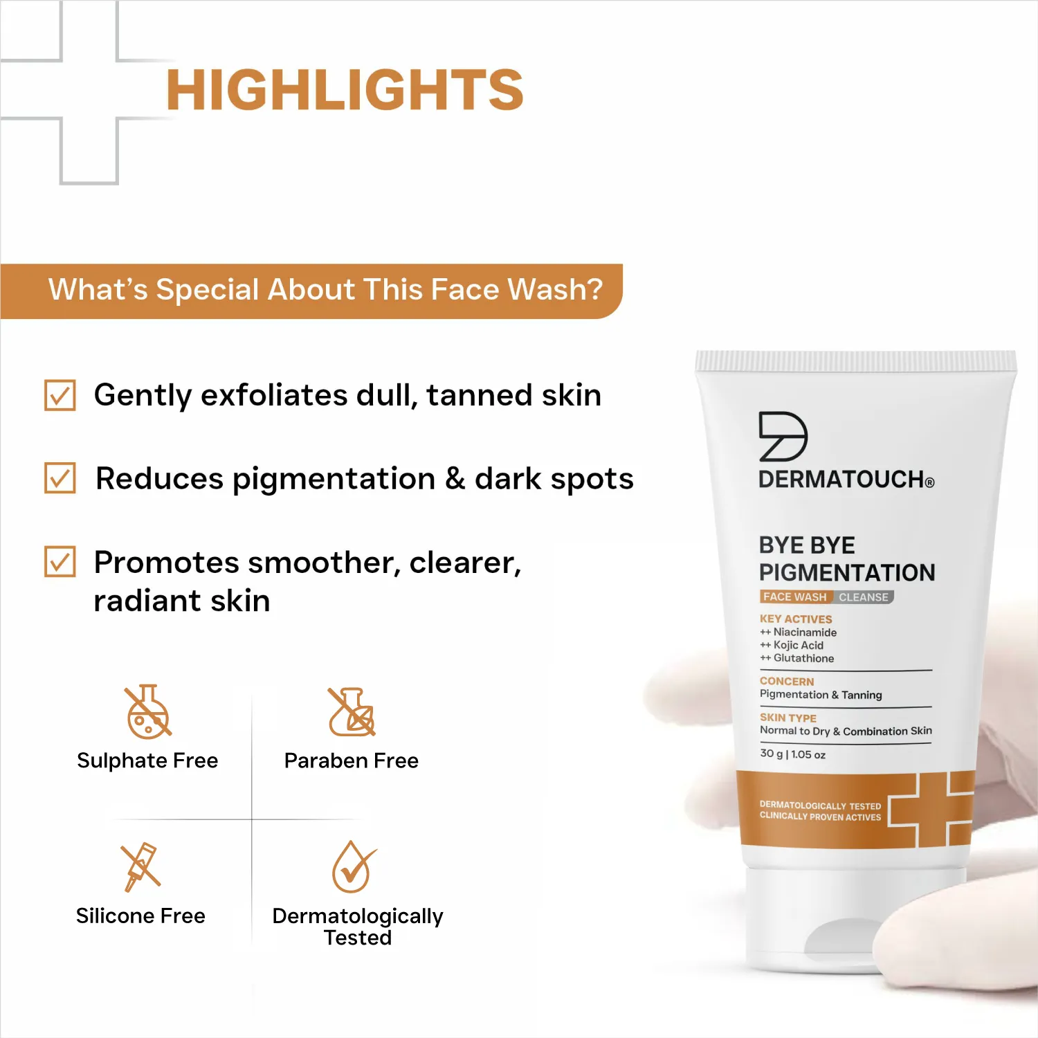 Dermatouch Bye Bye Pigmentation Face Wash for Pigmentation & Tanning PO4