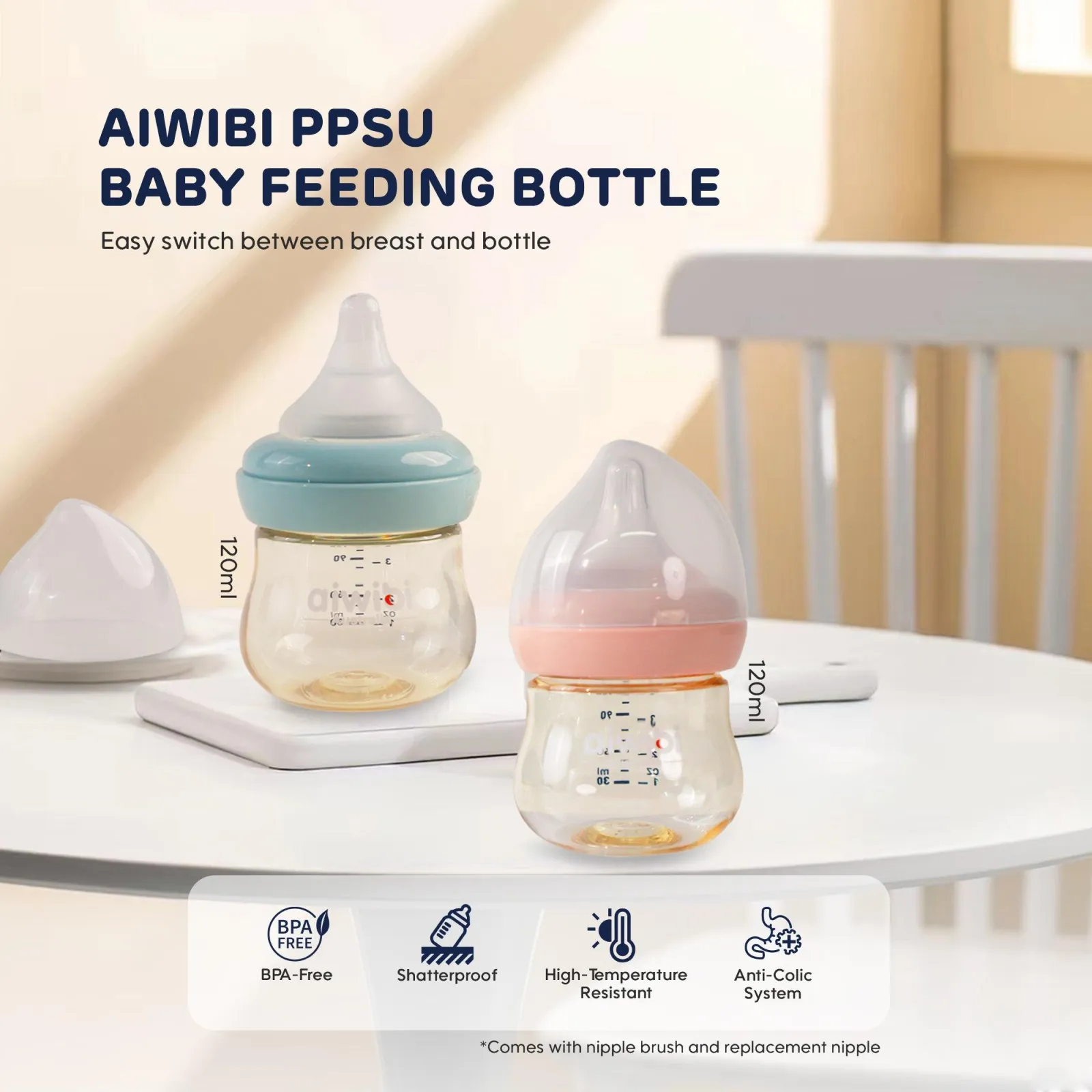 Aiwibi PPSU Heatresistance Anti-colic Feeding Bottles 120ml