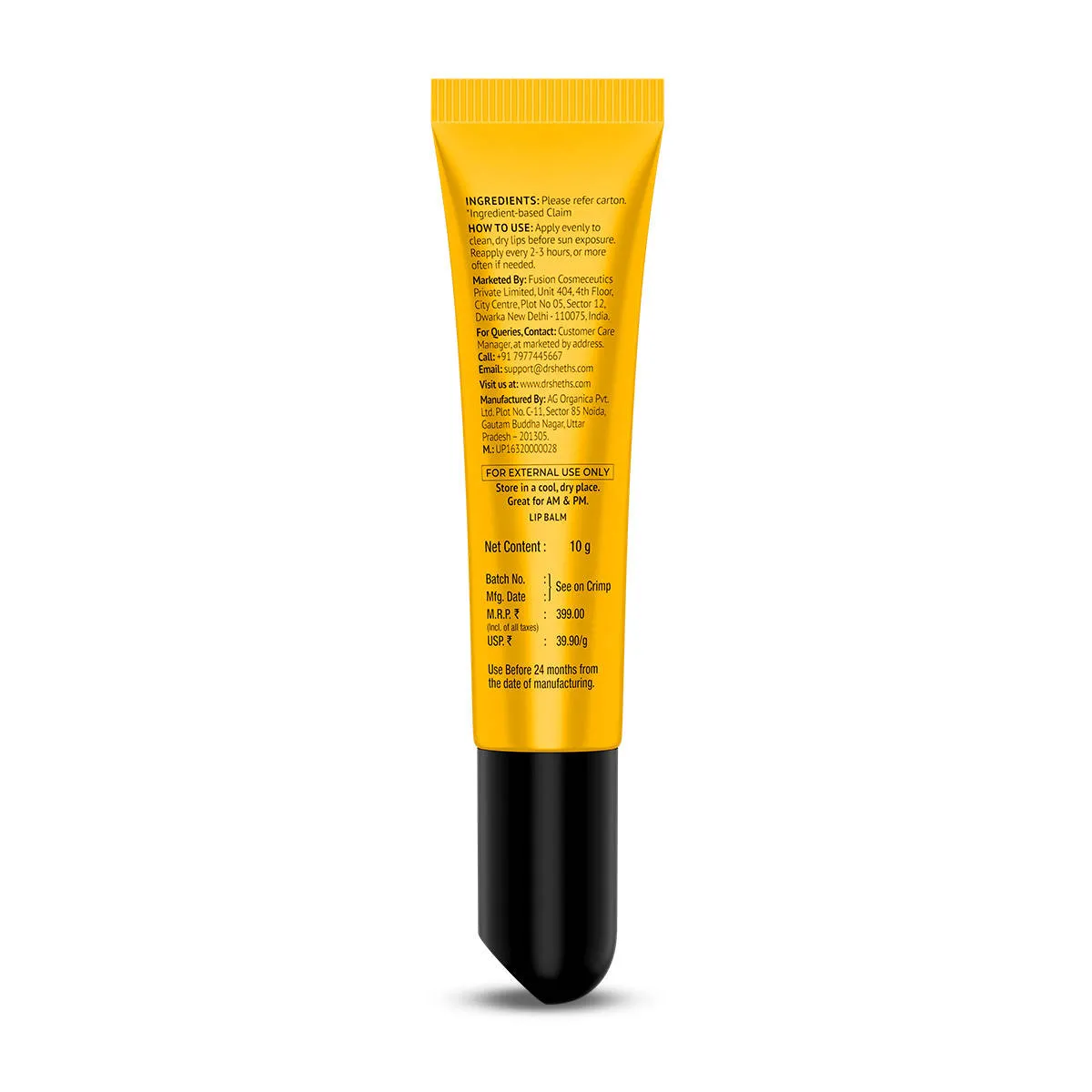 Dr. Sheth's Kesar and Kojic Acid Lip Balm SPF 50+ PA+++ for Pigmentation and 24H Moisturization