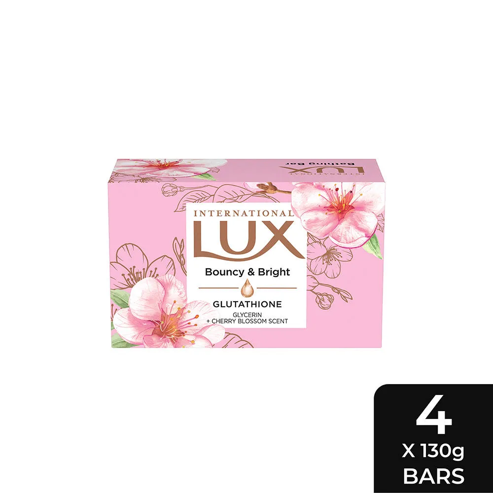 Lux International Bouncy & Bright Bathing Soap With Glutathione & Glycerin - Pack Of 4