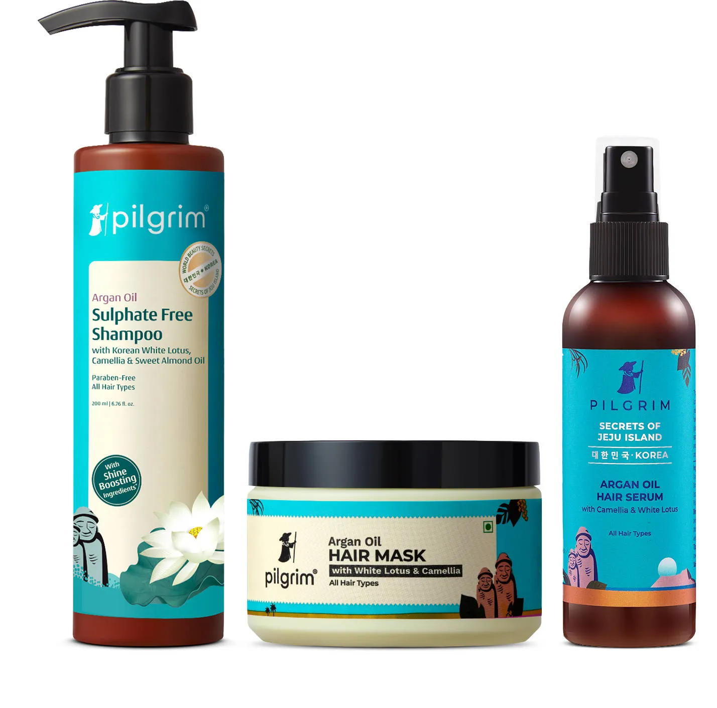 Pilgrim Anti-Hairfall Sulphate-Free Shampoo + Argan Oil Mask & Serum Combo - Controls Hair Fall