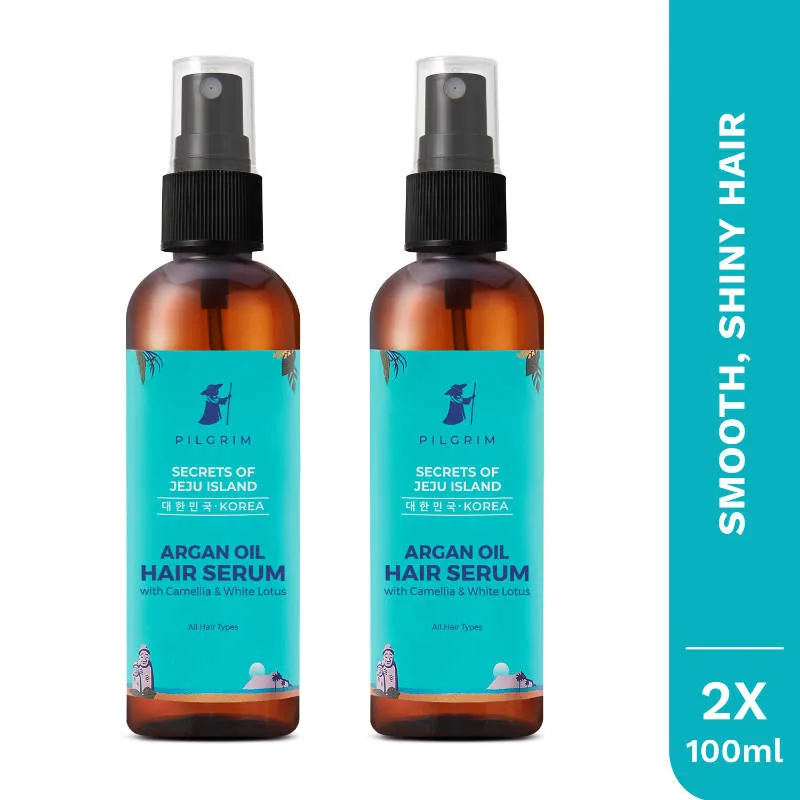 Pilgrim Argan Oil Hair Serum - Reduces Frizz & Split Ends for Smooth Shiny Hair - Pack of 2
