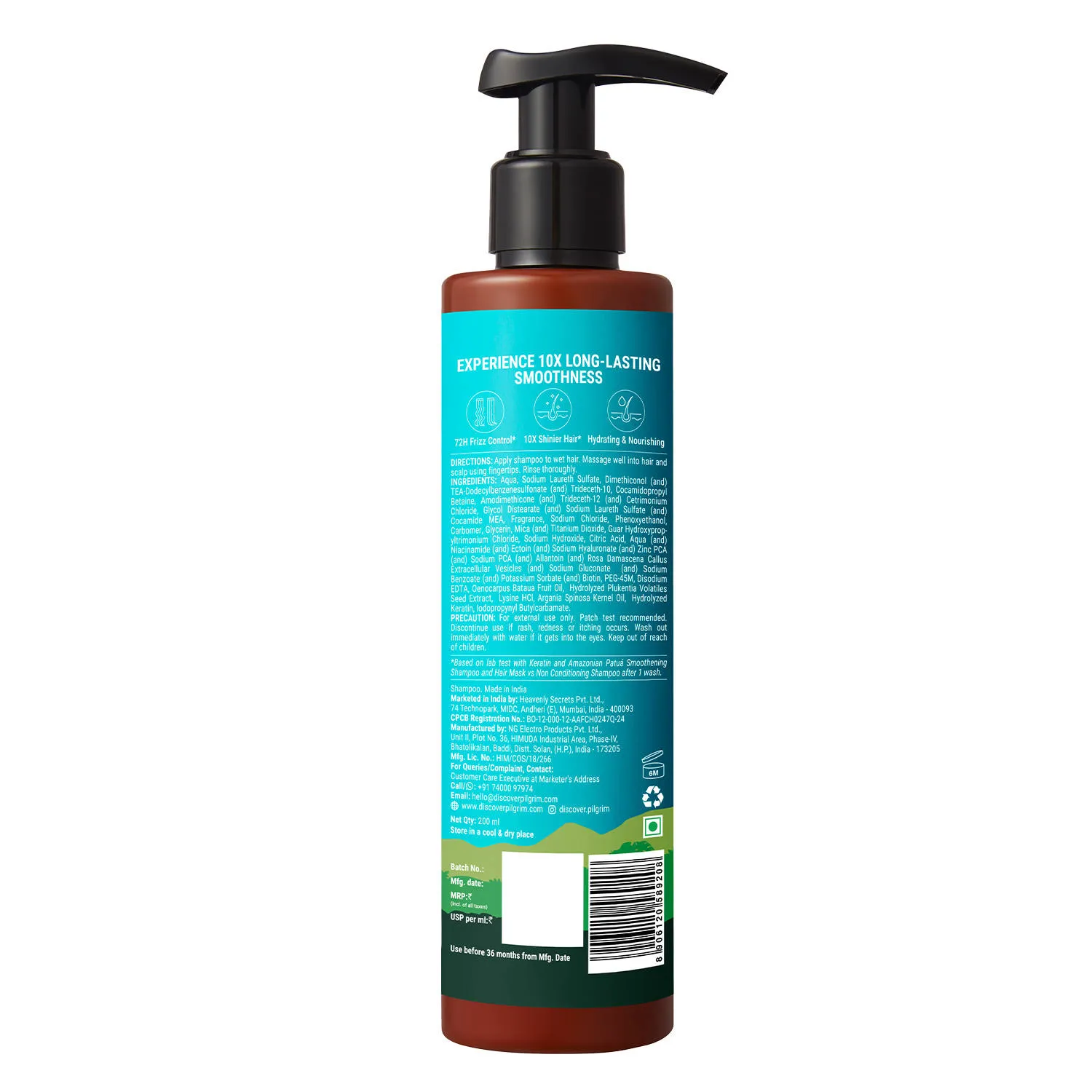 Pilgrim Keratin & Amazonian Patua 10X Smoothening Soften Shampoo For Dry & Frizzy Hair Paraben Free