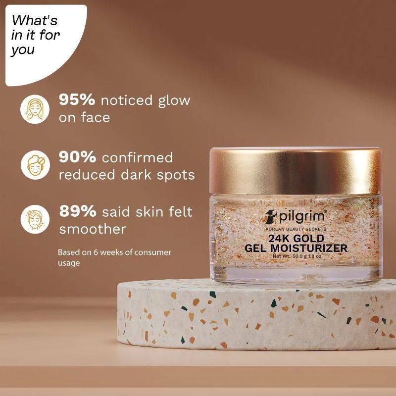 Pilgrim 24k Gold Gel Moisturizer Hyaluronic Acid & Alpha Arbutin for Smooth Radiant Glow Pack of 2