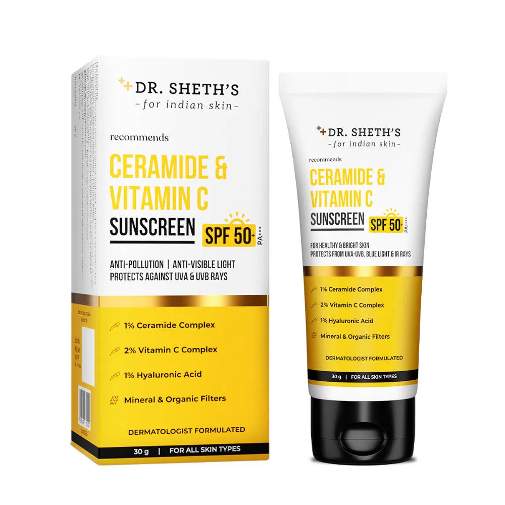 Dr. Sheth's Ceramide & Vitamin C Sunscreen SPF 50+ PA++++ In-Vivo Tested for Bright Skin