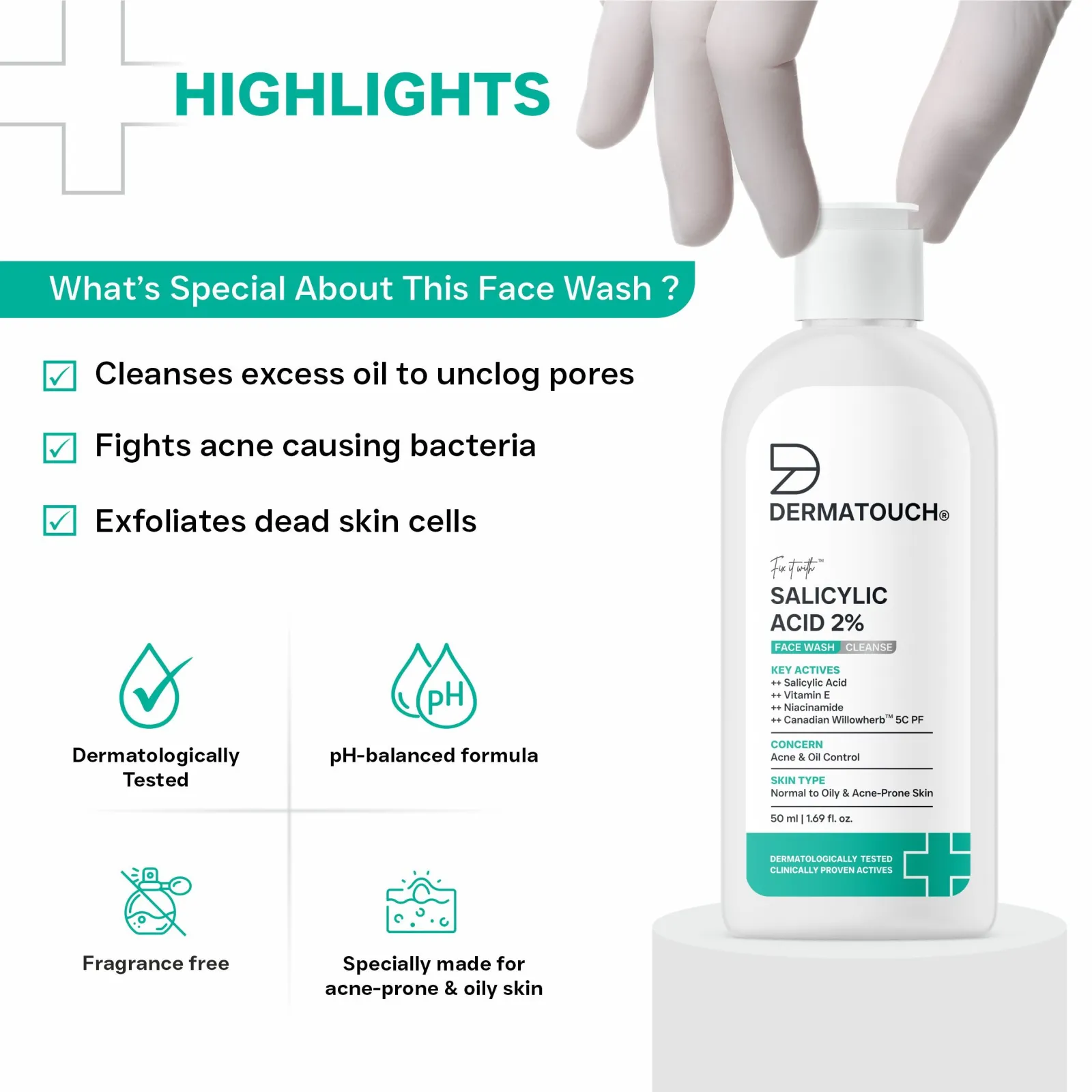 Dermatouch Salicylic Acid 2% Face Wash for Acne & Oil Control