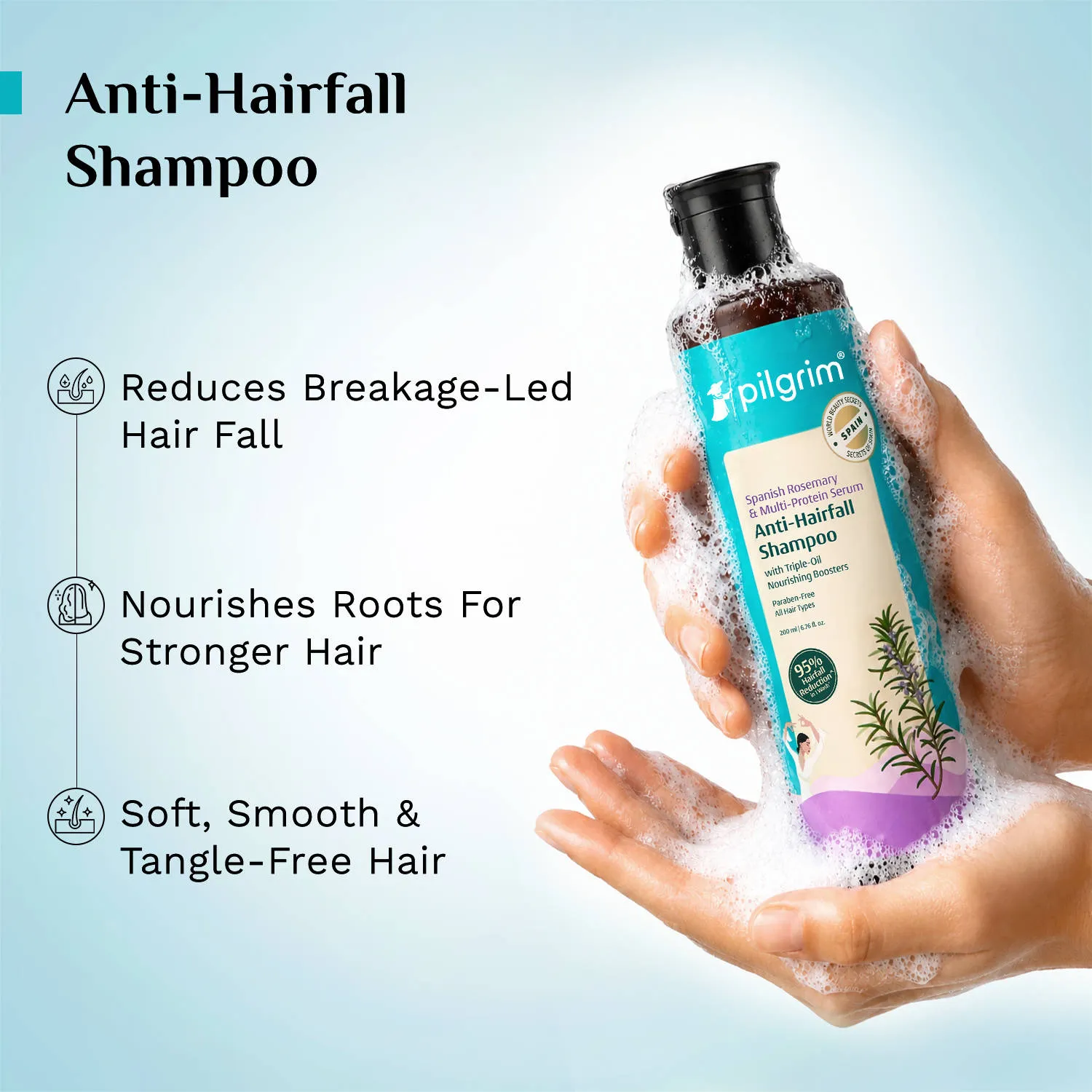 Pilgrim Spanish Rosemary & Biotin Anti Hairfall Control Shampoo Reduce Hairfall Upto 95% Strong Hair