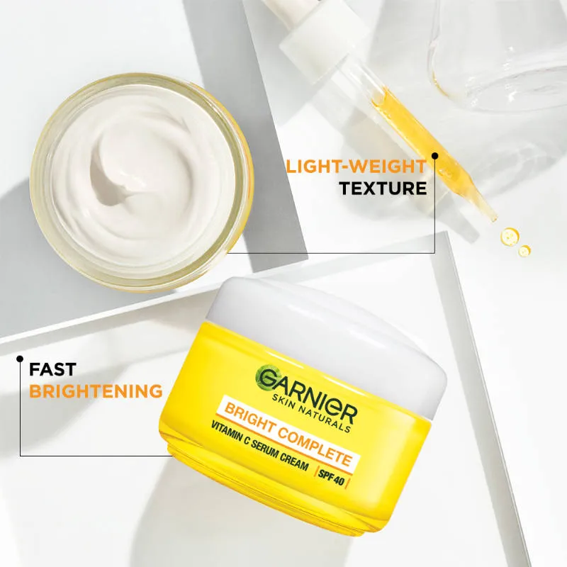 Garnier Vitamin C Regime Bright Complete Facewash With Vitamin C Serum, Serum Cream SPF 40