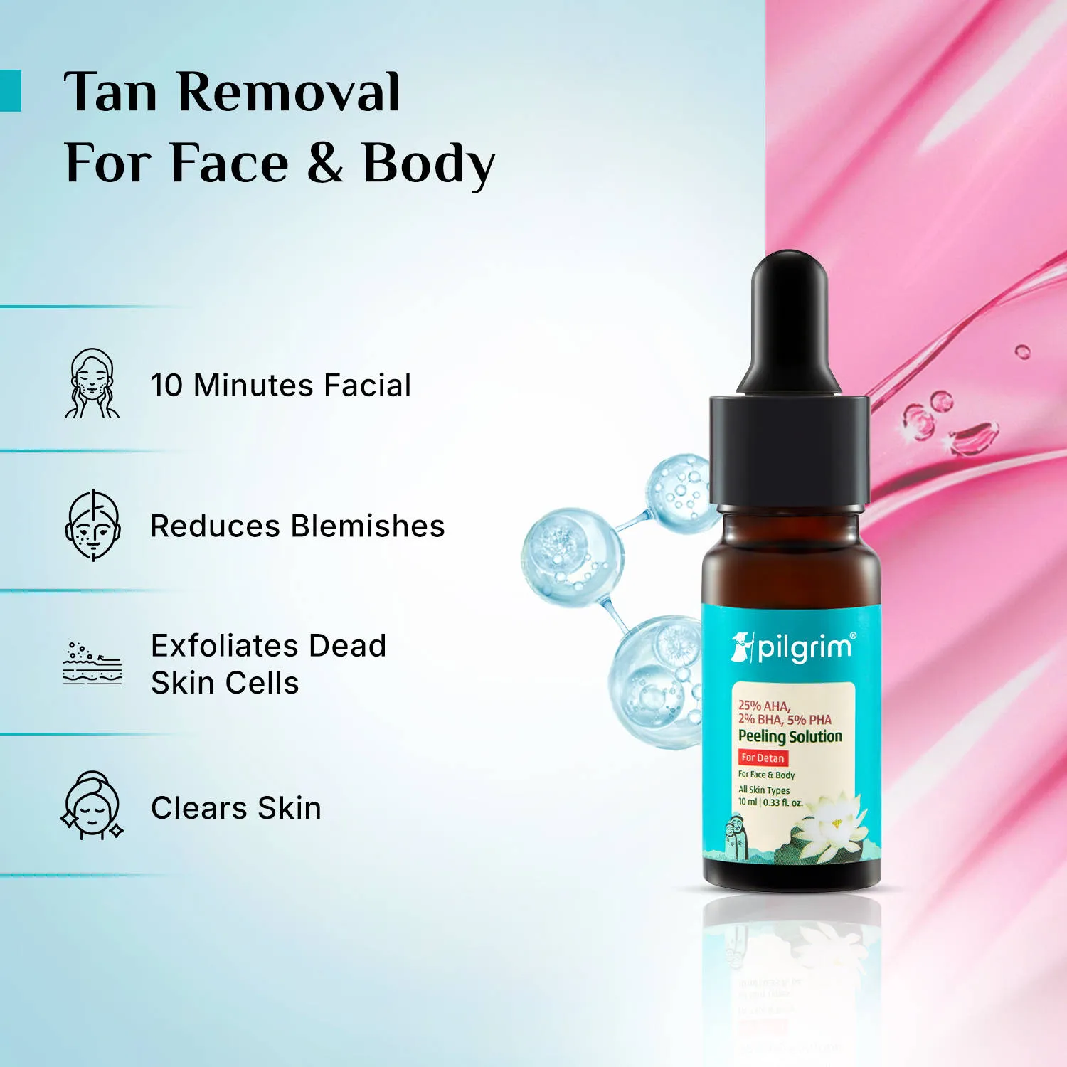 Pilgrim 25% AHA 2% BHA 5% PHA Face Peeling Solution Detan & Exfoliate Dead Skin For Men & Women