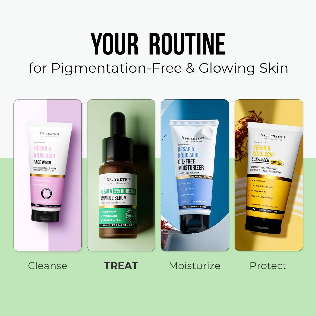Dr. Sheth's Kesar and 2% Kojic Acid Ampoule Serum|Pigmentation and Glow Boost, For All Skin Types