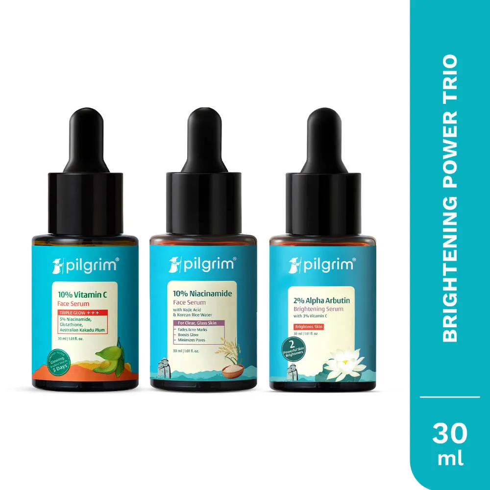 Pilgrim Brightening Power Trio Vitamin C, Niacinamide & Alpha Arbutin Serum For Glowing, Even skin