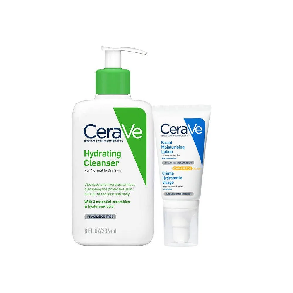 CeraVe Hydrating Facewash & AM Moisturizing Lotion with SPF 30 Combo - Morning Regime