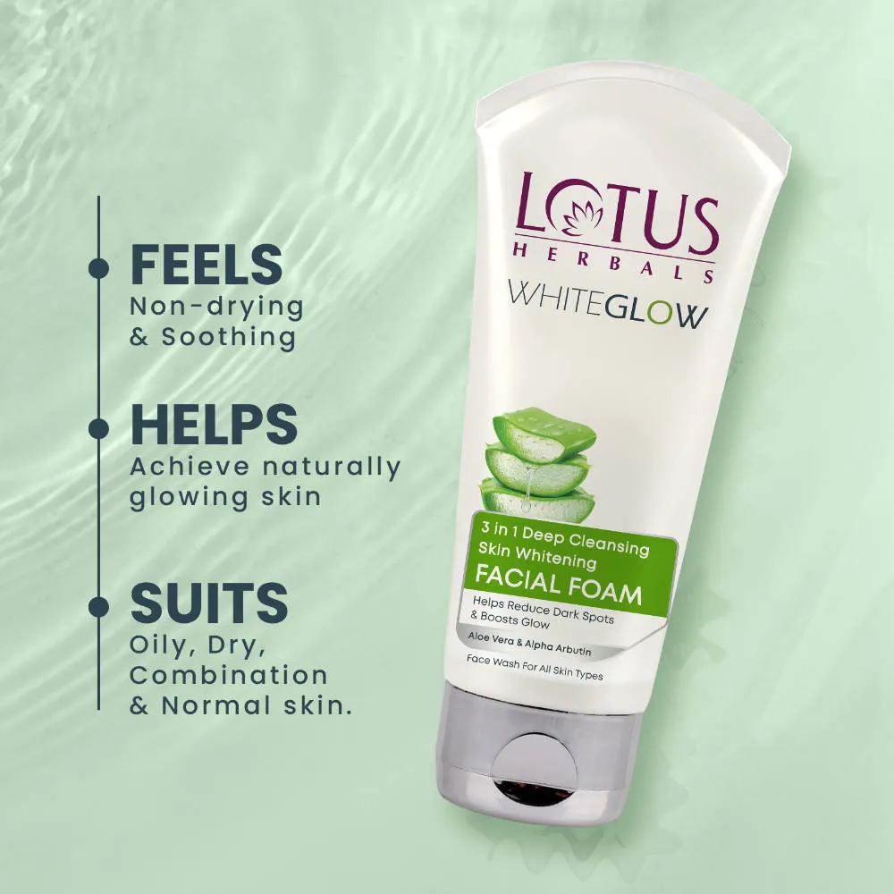 Lotus Herbals WhiteGlow 3 In 1 Deep Cleansing Facial Foam, Acne & Oil-Control For All Skin Types
