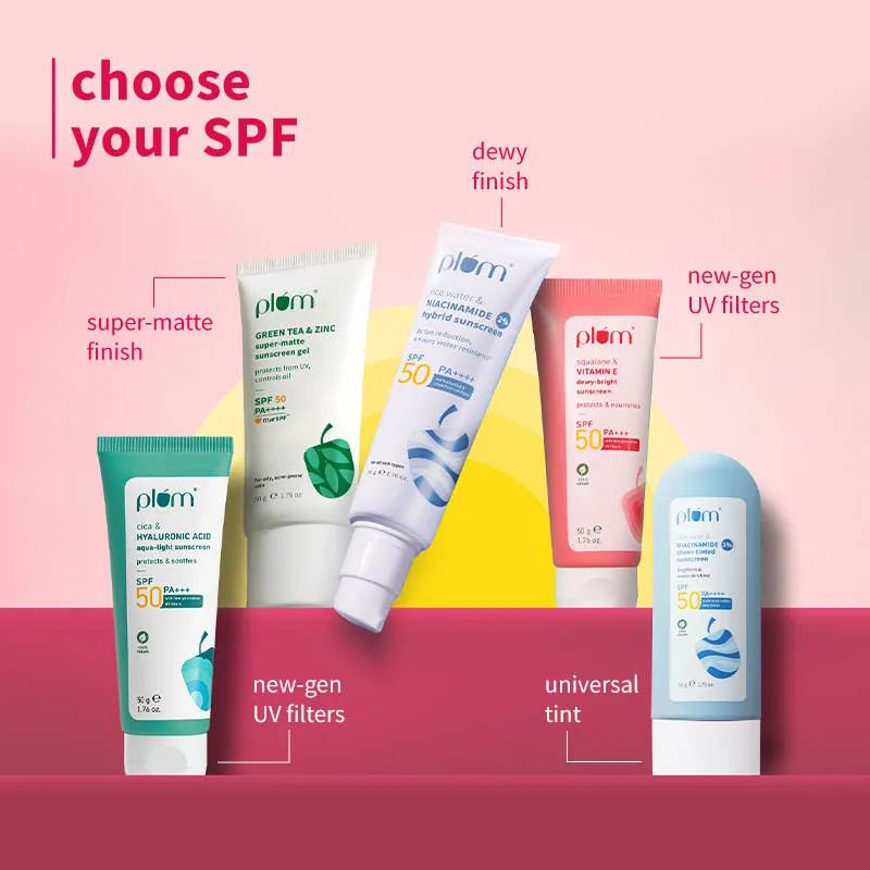 Plum Squalane & Vitamin E Dewy-Bright SPF 50 PA+++ Sunscreen For Normal To Dry Skin Type, New UV Filters