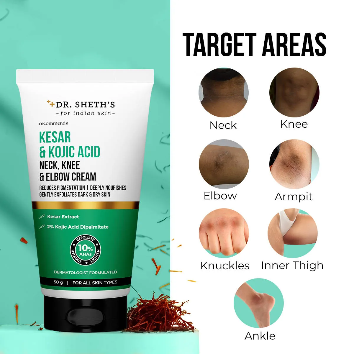 Dr. Sheth's Kesar & Kojic Acid Neck, Knee & Elbow Cream
